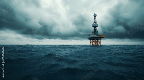 Offshore Oil Platform Braving Stormy Seas in Dramatic Atmospheric Conditions photo