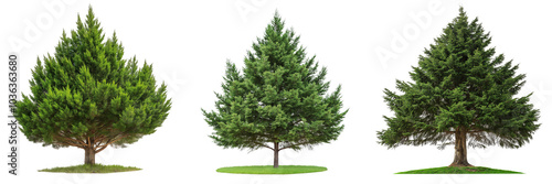 A cedar tree with soft, fragrant green needles and a robust trunk, isolated on a transparent background
