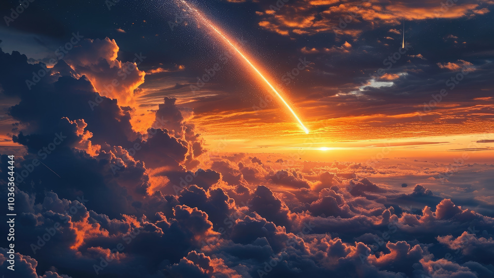 Meteor Breaking Through the Clouds at Twilight Meteor Breaking Through the Clouds at Twilight