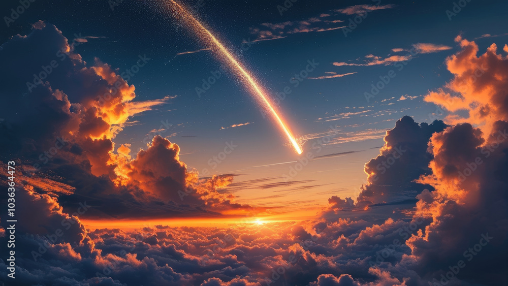 Meteor Breaking Through the Clouds at Twilight Meteor Breaking Through the Clouds at Twilight