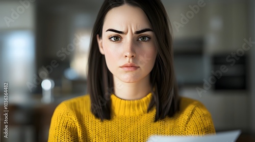 Woman at Home Surrounded by Job Applications Considering Career Challenges photo