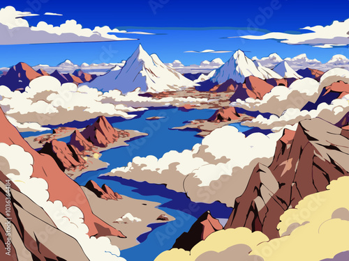 clouds to of the mountain illustration