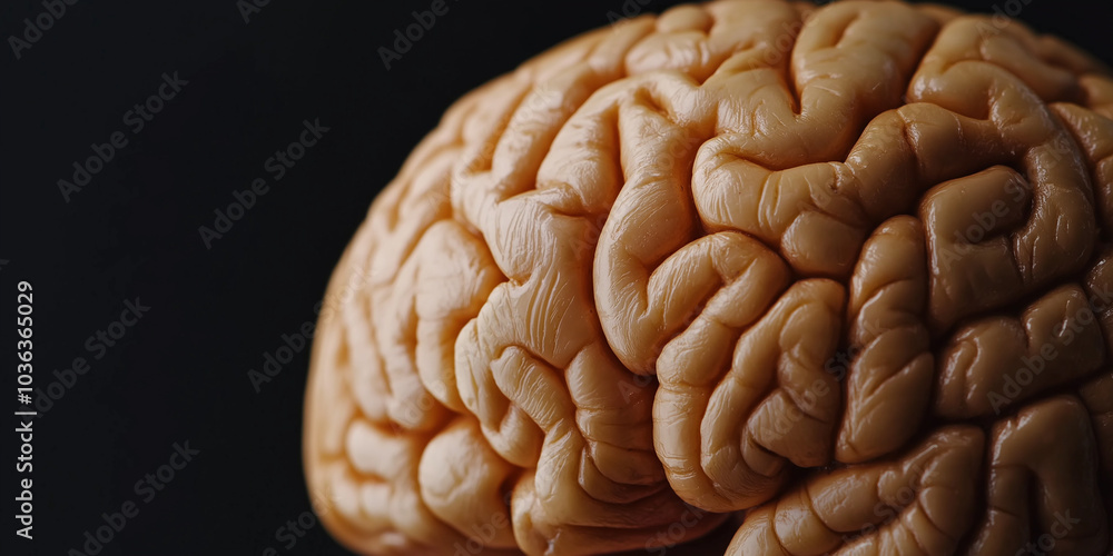 Human brain model sitting on black background Human brain model sitting on black background