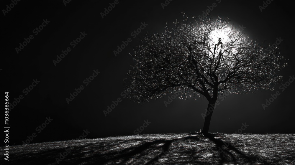 Silhouetted Tree Under a Bright Moon Silhouetted Tree Under a Bright Moon