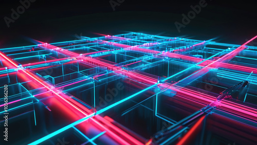 Neon Cyber Grid with Glowing Lines