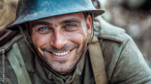 Soldier Smiling Despite the Hardships of World War 1914