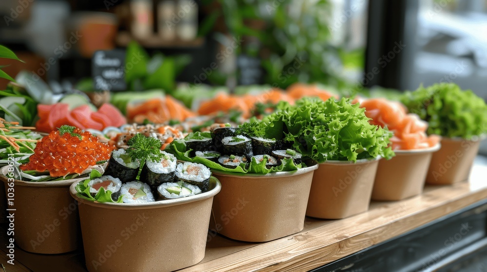 Healthy Organic Asian Cuisine Takeout in Eco-Friendly Paper Containers at Home Healthy Organic Asian Cuisine Takeout in Eco-Friendly Paper Containers at Home