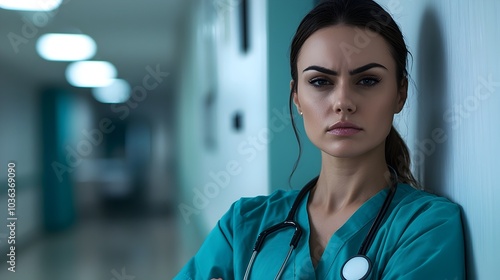 Exhausted Nurse Taking a Moment of Respite in Hospital Break Room