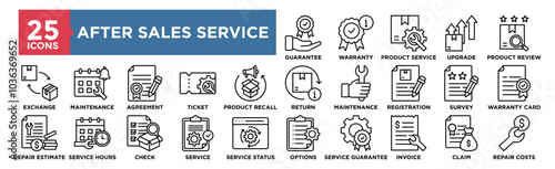 After Sales Service icon collection set. Containing design business, service, customer, support, online, information 