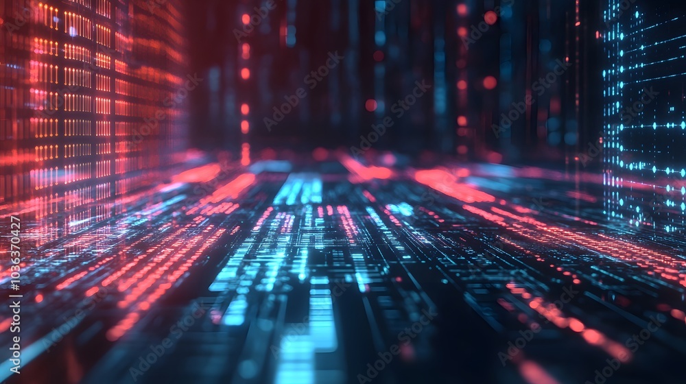 Abstract technology chip lines growing from bottom to top at digital binary code background. Abstract technology chip lines growing from bottom to top at digital binary code background.