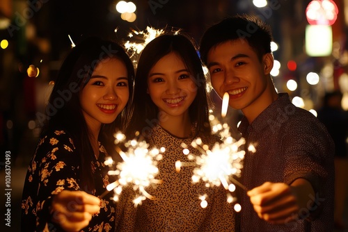 Midnight celebration with sparklers for New Year's.