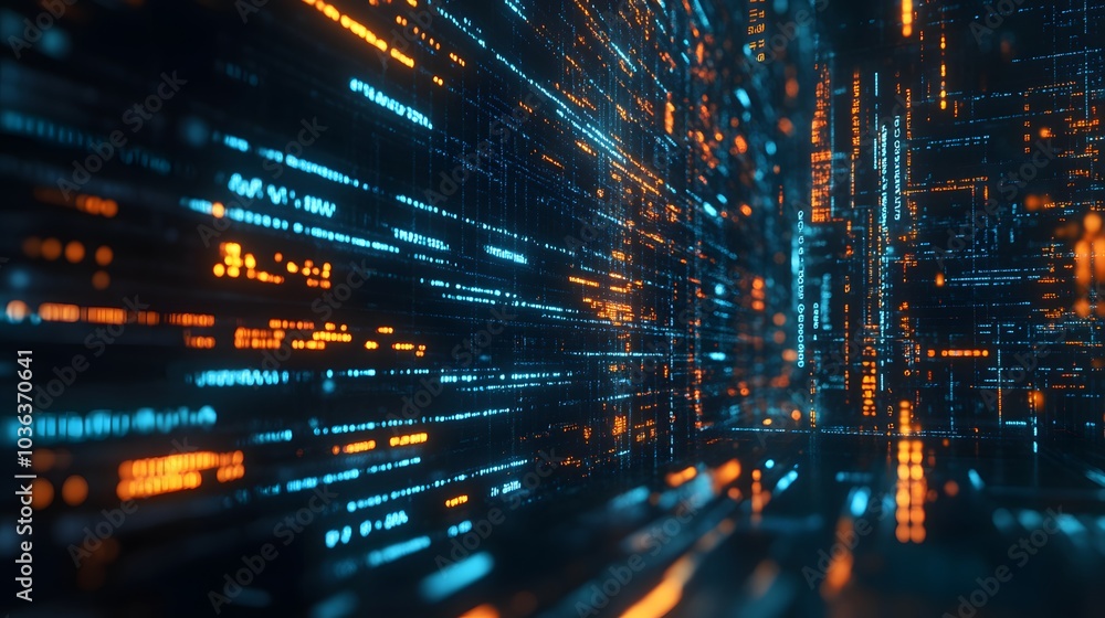 Abstract technology chip lines growing from bottom to top at digital binary code background. Abstract technology chip lines growing from bottom to top at digital binary code background.