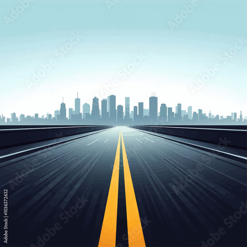 Deserted Highway Leading to Skyline