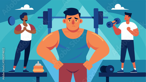 Surrounded by a gym culture fixated on bulking up and pushing through pain the man chose to reject the harmful trend and prioritize listening to his body and avoiding injury.. Vector illustration