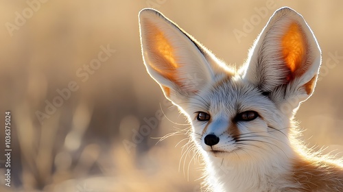 Close-up of a Fennec Fox with Large Ears and a Soft Fur Coat.