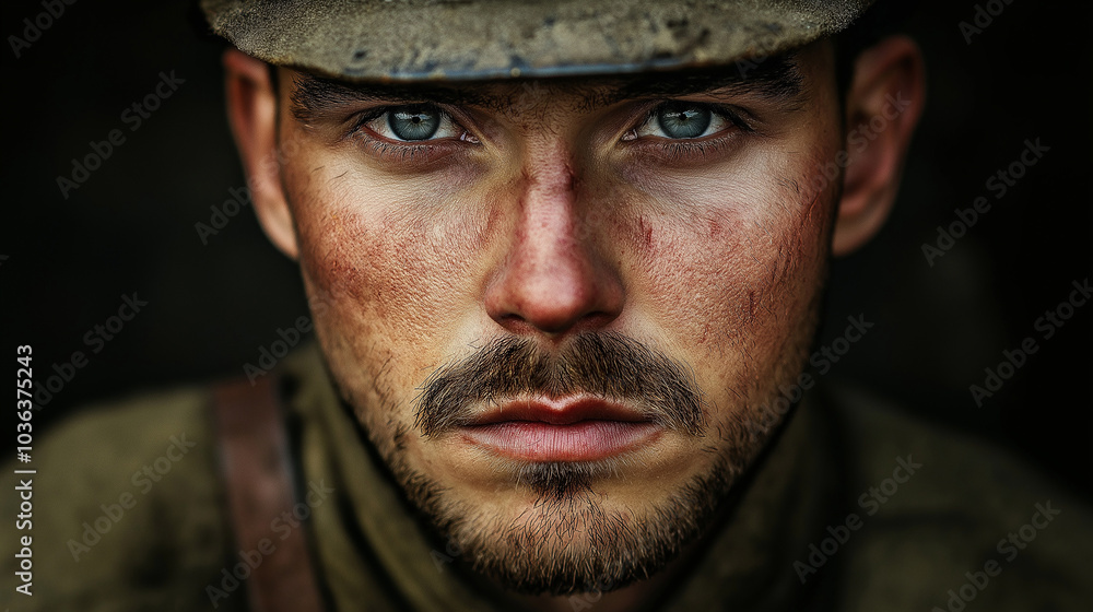 Soldier’s Face Highlighted in 1914 War Portrait Photography Soldier’s Face Highlighted in 1914 War Portrait Photography