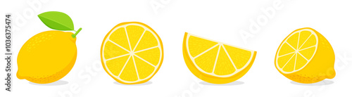set collection whole and half sliced Lemon fruit vector illustration, healthy sweet fruits