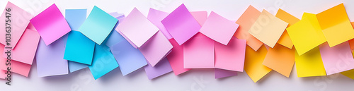 Sticky Note Post It Board Office. Business people meeting at office and use post it notes to share idea. Brainstorming concept. Sticky note on glass wall or blackboard. Set of colorful blank notes.