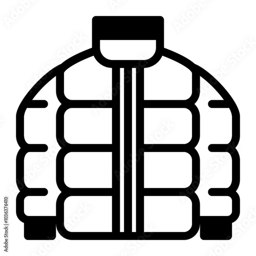 Puffer Jacket icon in Black Fill. Glyph style. Isolated on white Background