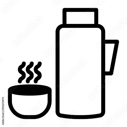 Thermos icon in Black Fill. Glyph style. Isolated on white background