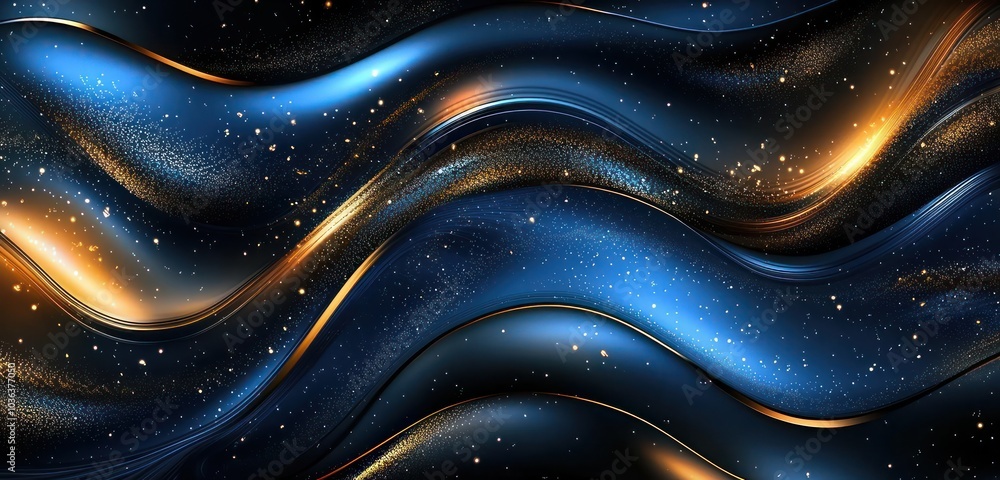 Glittery abstract background in shades of blue, gold, and black for festive events. Glittery abstract background in shades of blue, gold, and black for festive events.