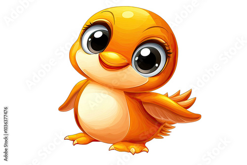 Cheerful cartoon bird with vibrant orange feathers and big expressive eyes, perfect for children's themes and playful designs.