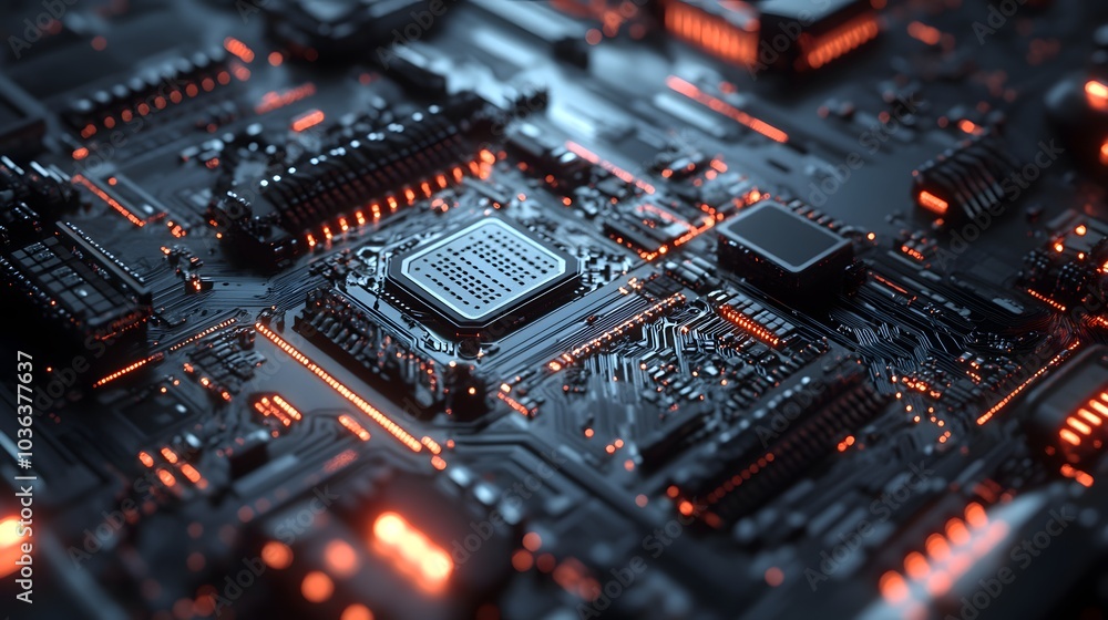 Close-up of a Circuit Board with Glowing Orange LEDs Close-up of a Circuit Board with Glowing Orange LEDs