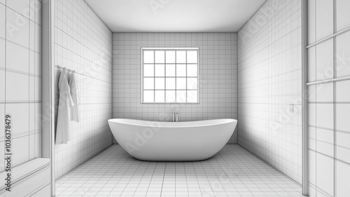 Bathroom with tub plan sketch 3D drawing