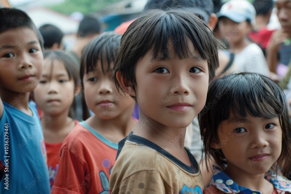 Unidentified Thai students 6 - 8 years old in ceremony uniform during sport parade in Kanchanaburi, Thailand. Unidentified Thai students 6 - 8 years old in ceremony uniform during sport parade in Kanchanaburi, Thailand.