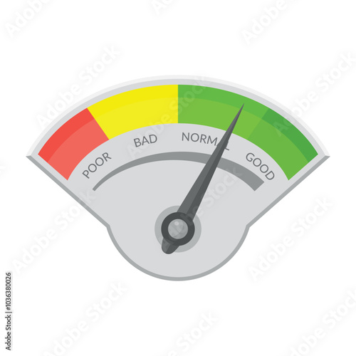Credit score indicator displaying a range from poor to good, illustrating financial health metrics in a simple gauge format