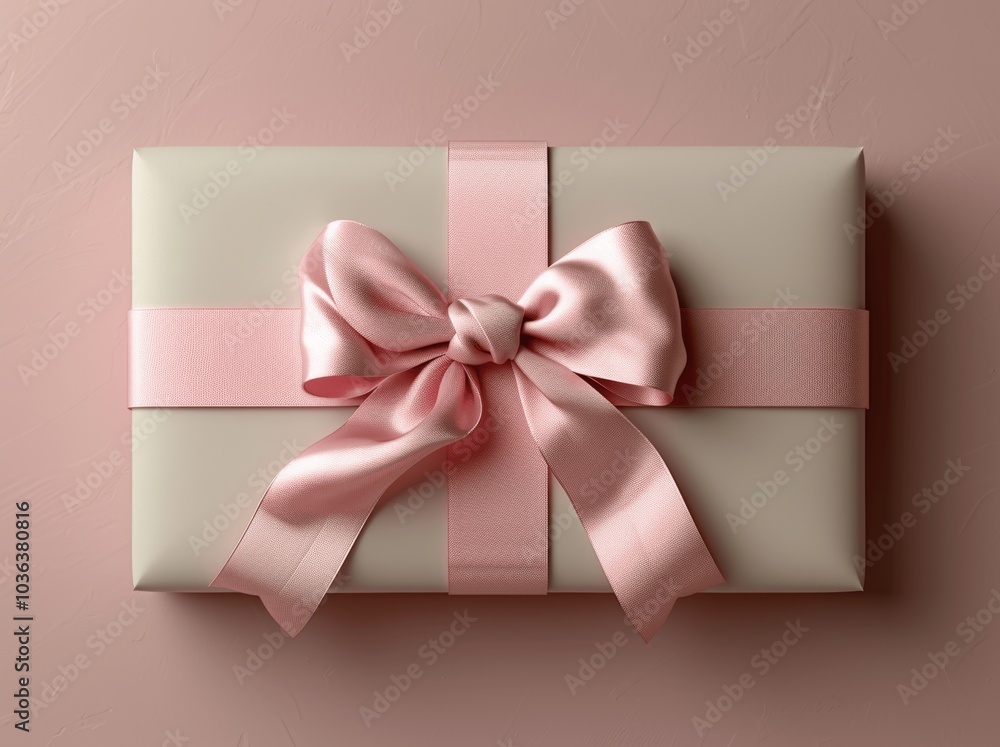 Elegant White Gift Card with Pink Ribbon on Pastel Background for Celebrations and Holidays Elegant White Gift Card with Pink Ribbon on Pastel Background for Celebrations and Holidays
