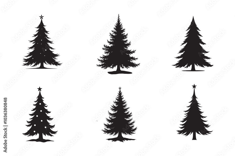 Obraz premium Christmas pine tree silhouette vector art illustration on a white background
