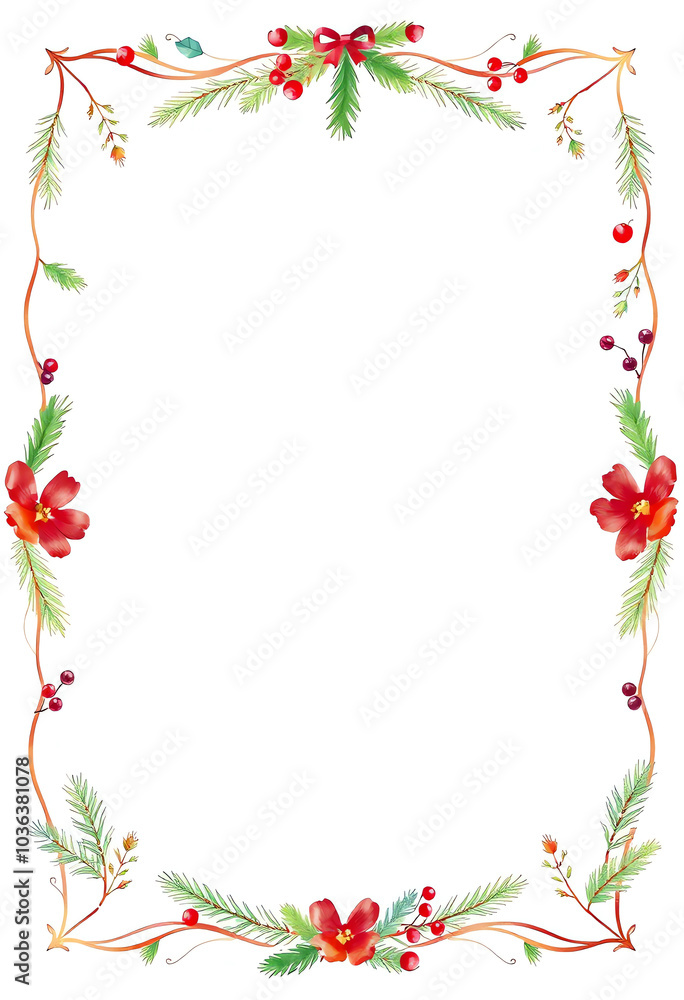 Empty blank page with decorated christmas fir branch borders frame Empty blank page with decorated christmas fir branch borders frame
