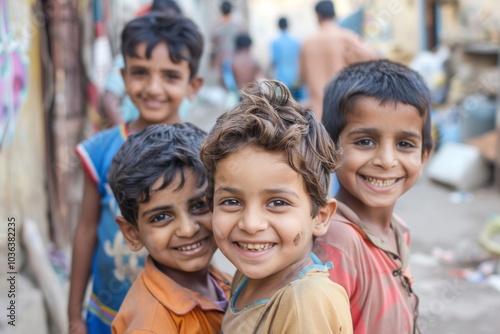 Unidentified Indian children at the street in Kolkata. photo