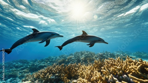 Dolphins Swimming in Clear Tropical Waters