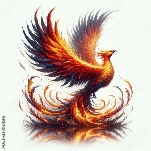 Phoenix Bird Mythological Creature with Fire Wings.