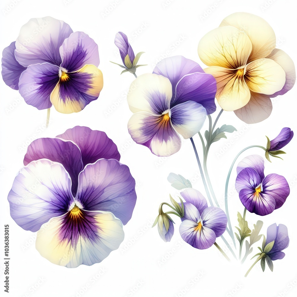 Watercolor Purple and Yellow Pansies. Watercolor Purple and Yellow Pansies.