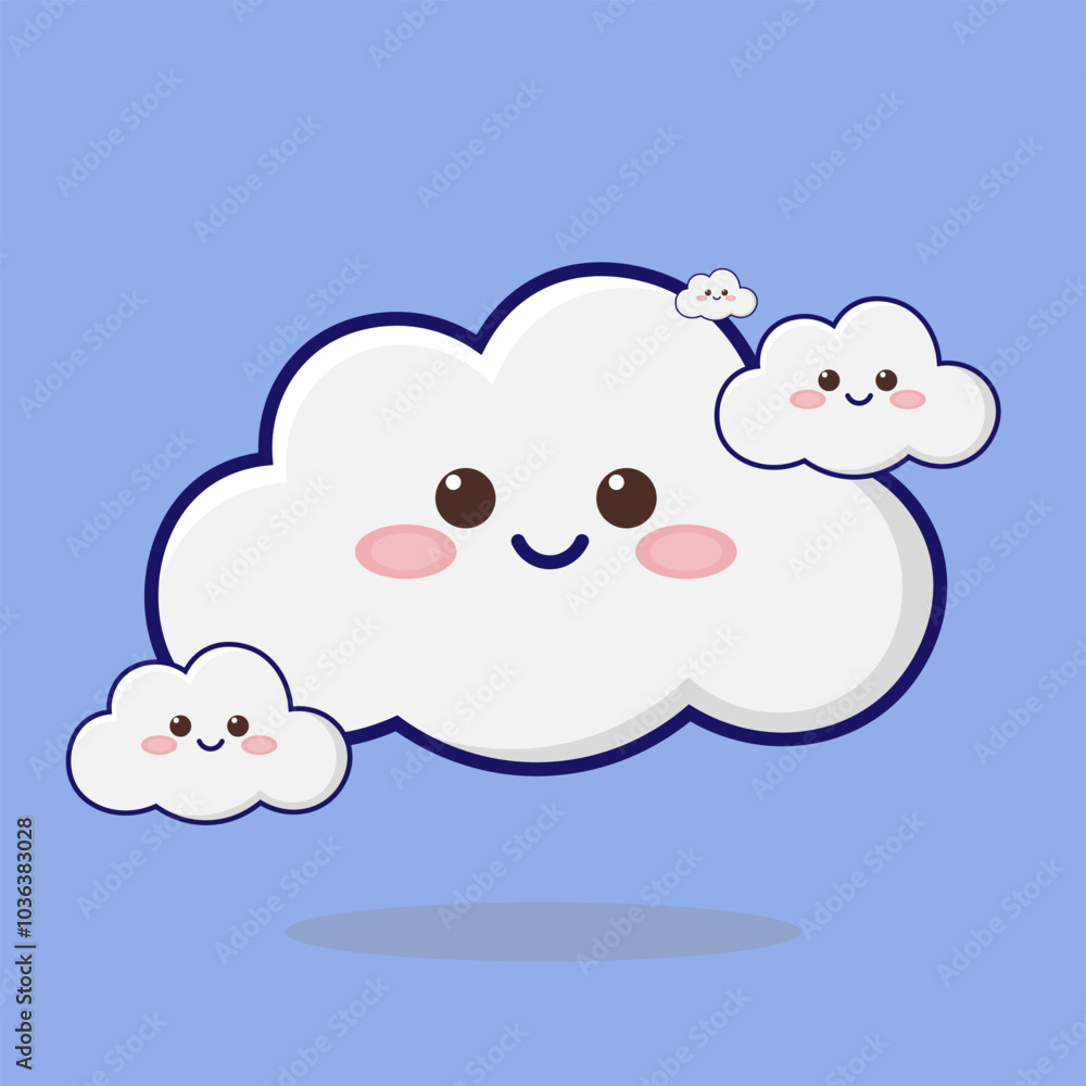 Cute Cloud Character With Blue Background Cute Cloud Character With Blue Background