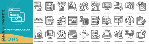 Survey methodology icon. Survey Form, Questionnaire, Data Collection, Survey Analysis and Sampling Technique