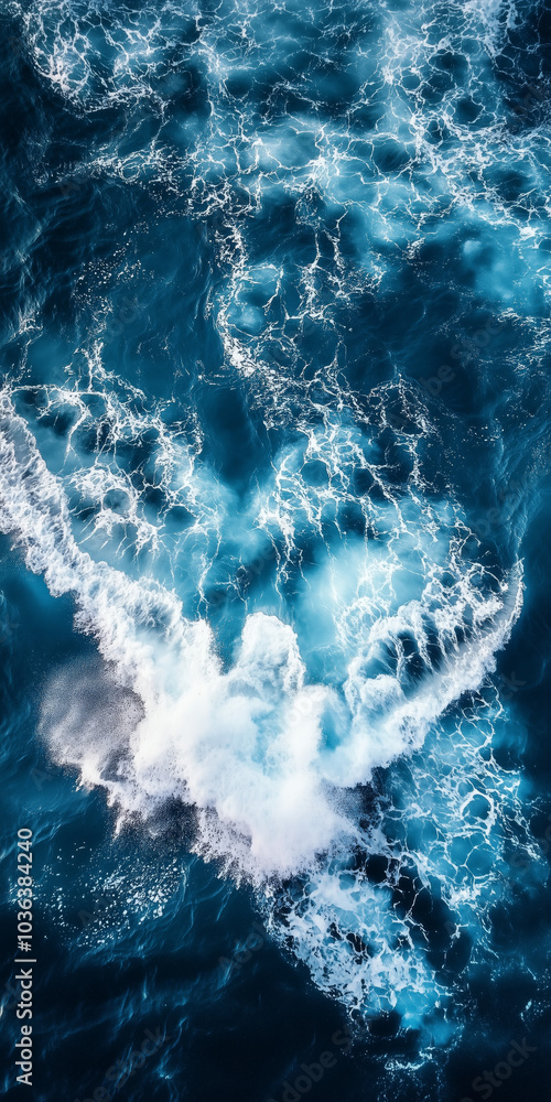 Aerial View of Turquoise Ocean Waves with White Foam and Sunlit Reflections Aerial View of Turquoise Ocean Waves with White Foam and Sunlit Reflections