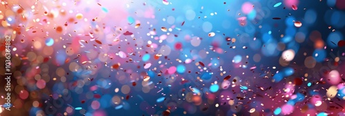 Festive Colorful Confetti and Streamers on Blue Background for Celebrations