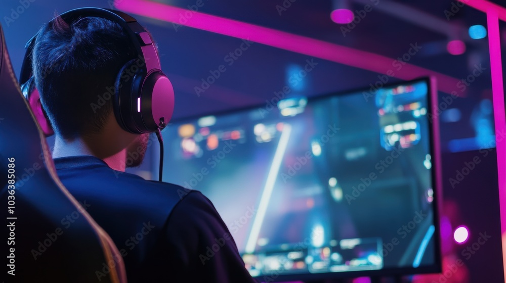 A gamer participating in a mixed reality esports tournament, competing in a hybrid physical and digital arena with real-time holographic overlays and interactive elements, Modern lifestyle scene A gamer participating in a mixed reality esports tournament, competing in a hybrid physical and digital arena with real-time holographic overlays and interactive elements, Modern lifestyle scene