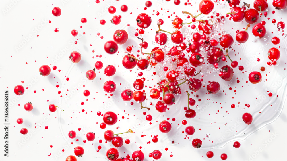 Red cranberry or rowan berries in close-up on a white background. The berries are scattered throughout the image, creating a feeling of abundance and freshness. A natural product Red cranberry or rowan berries in close-up on a white background. The berries are scattered throughout the image, creating a feeling of abundance and freshness. A natural product