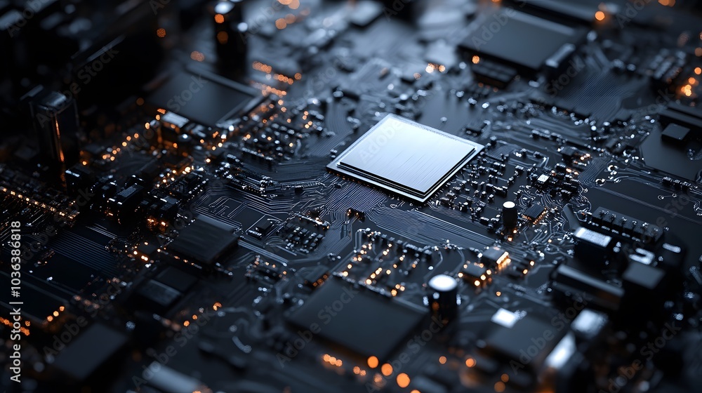 Close-up of a Computer Motherboard with a CPU Chip Close-up of a Computer Motherboard with a CPU Chip