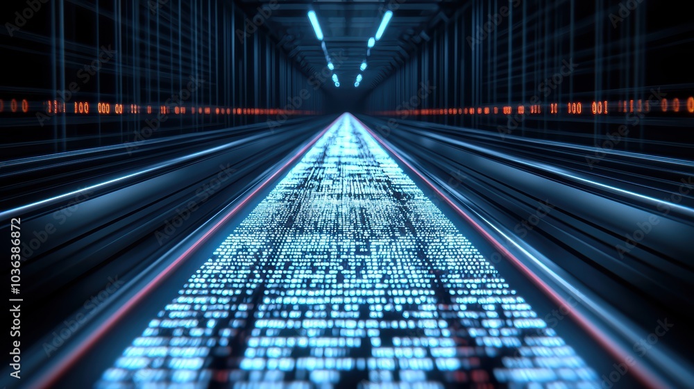 Fototapeta premium Futuristic digital pathway exploring the intersection of light and technology in a virtual space