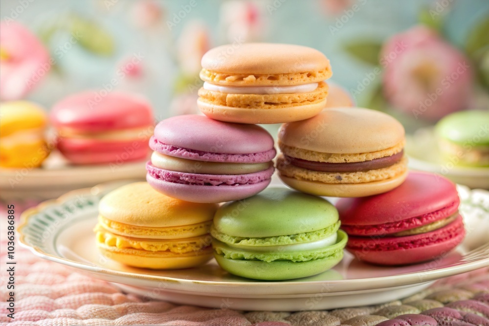 Obraz premium Close-up of beautifully arranged colorful macarons
