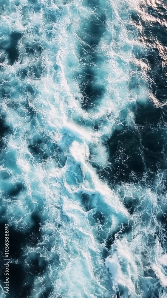 Fototapeta premium Aerial View of Turquoise Ocean Waves Creating Beautiful Patterns in the Water
