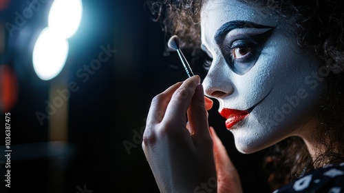 A person applying makeup to create a disguised look for a theatrical performance, highlighting artistry and acting