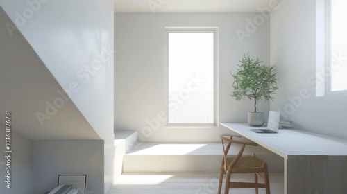 Minimalist study nook, soft lighting