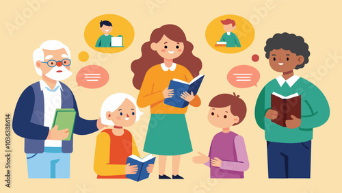 The community elder story project partners with a local school allowing students to conduct interviews with their own grandparents and other elderly relatives to learn more about. Vector illustration